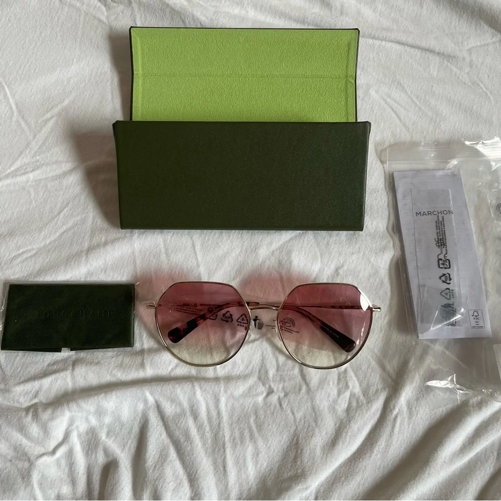 Longchamp Geometric Round Pink Gradient Silver Sunglasses New in Box - Picture 3 of 3